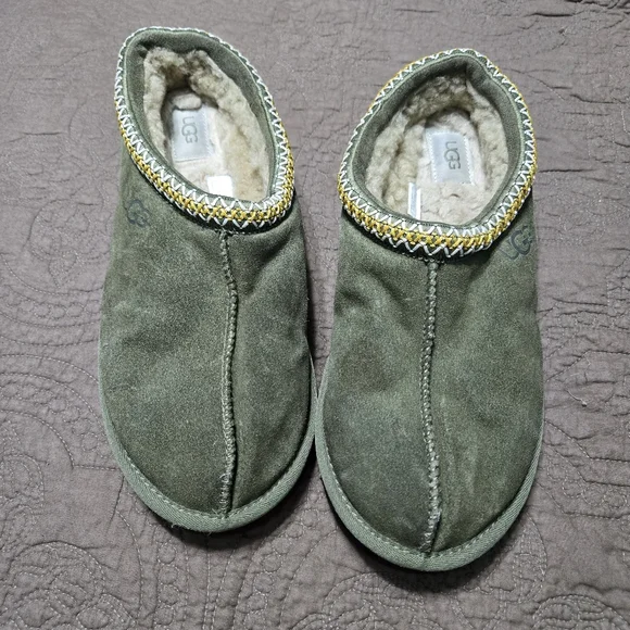 Ugg Slipper Tasman Olive Green Suede Taz Braid Sheepskin Treadlite Slippers, 12